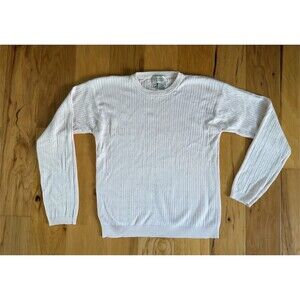 Carroll Reed Sweater Mens M Ivory Ribbed Knit Pullover Crew Neck Long